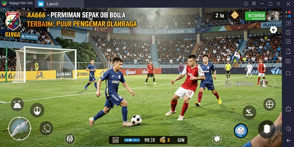 Gameplay AA666 yang menampilkan aksi sepak bola mendebarkan.