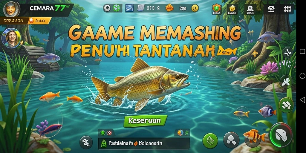 Tampilan gameplay mendebarkan dari CEMARA77 saat memancing ikan besar.