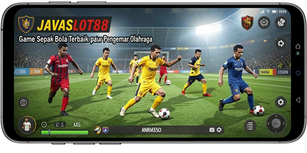 Tangkapan layar JAVASLOT88 menunjukkan aksi seru permainan sepak bola.