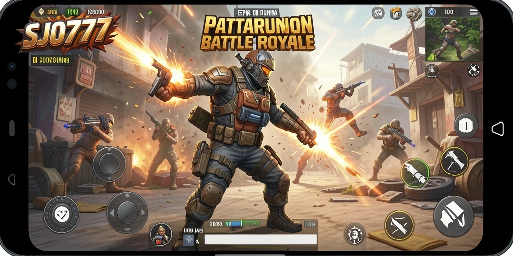 Tangkapan layar SJO777 menampilkan pertarungan intens dalam mode Battle Royale.