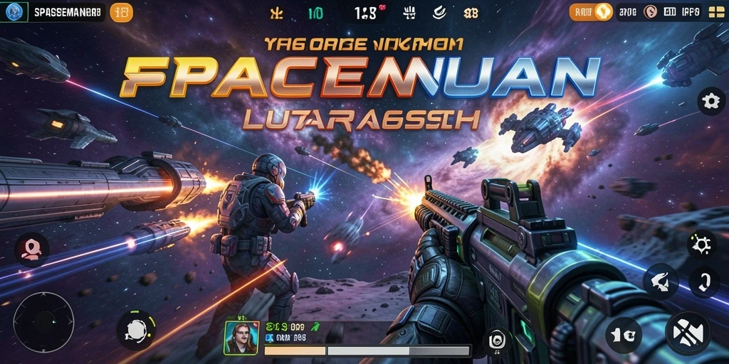 Tangkapan layar menampilkan aksi menegangkan di luar angkasa dalam SPACEMAN88.